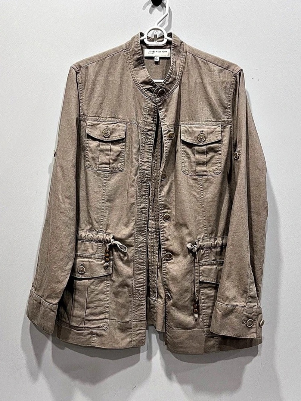 Jones New York Utility Jacket Cotton Brown Size Large